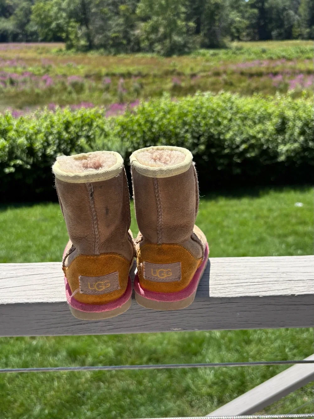 UGG Kids Tan Boots with Pink Trim
